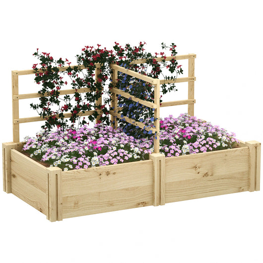 Letto per Orto  119x62,5x64 cm con 3 Tralicci e 2 Fioriere con Fondo Aperto in Legno di Abete