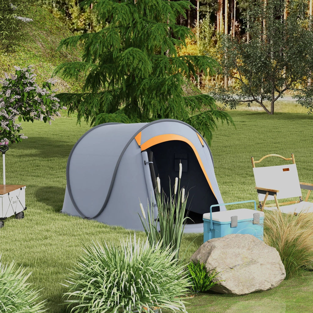 Tenda da Campeggio Pop Up Impermeabile Singola 245x148x105 cm Finestra a Rete Grigio