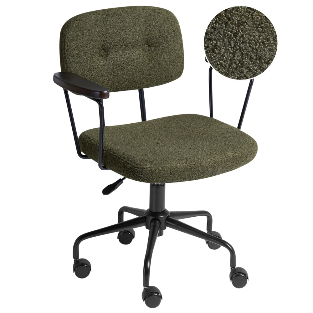 Sedia da ufficio verde scuro bouclé girevole regolabile in altezza con braccioli Ufficio domestico Studio Tradizionale