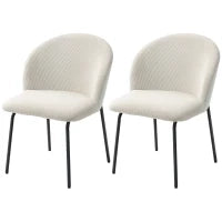 Set di 2 sedie da pranzo in velluto a coste, con piedi in acciaio, 56x58x78cm, Crema