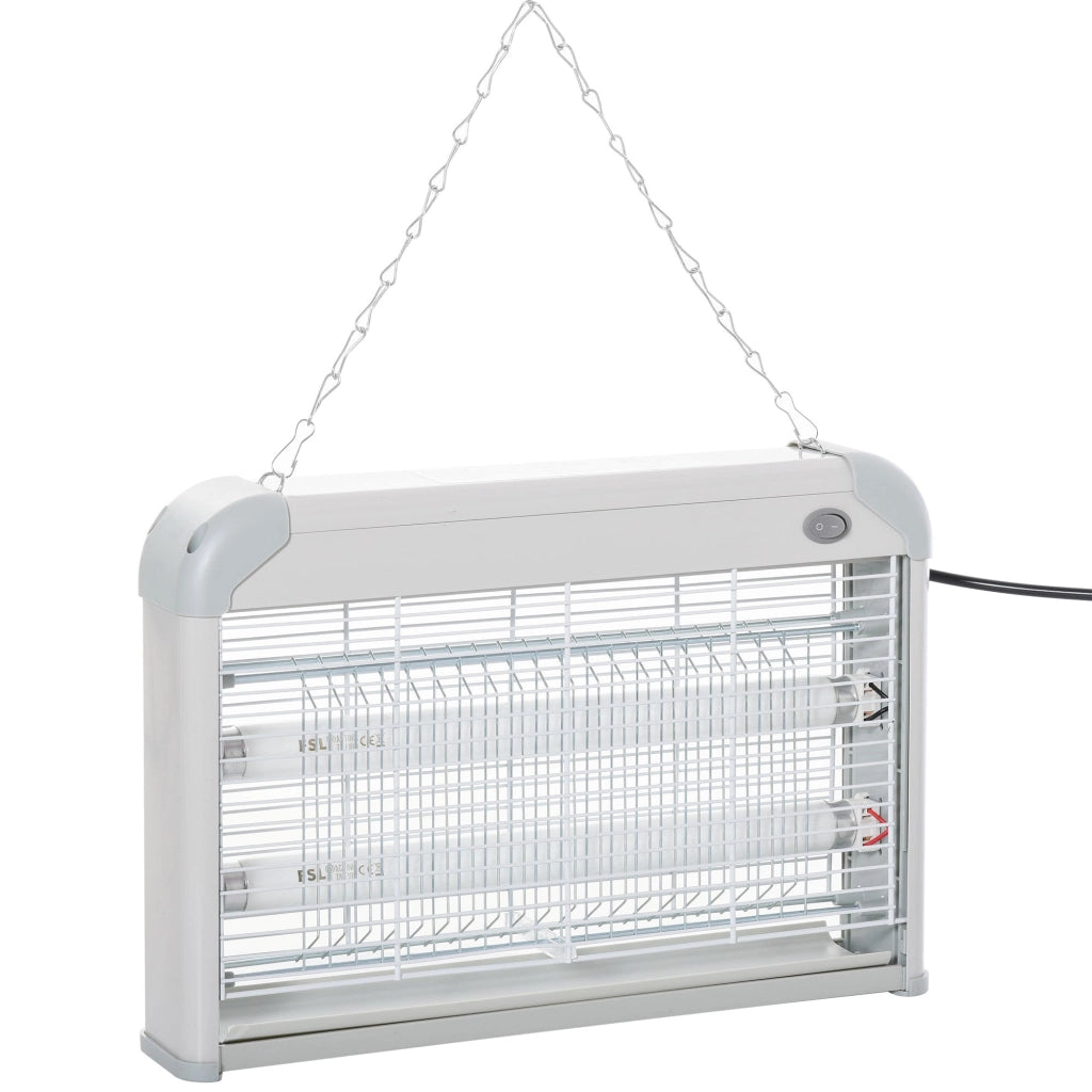 Zanzariera Elettrica 2 Lampade LED 20W Bianco e Grigio