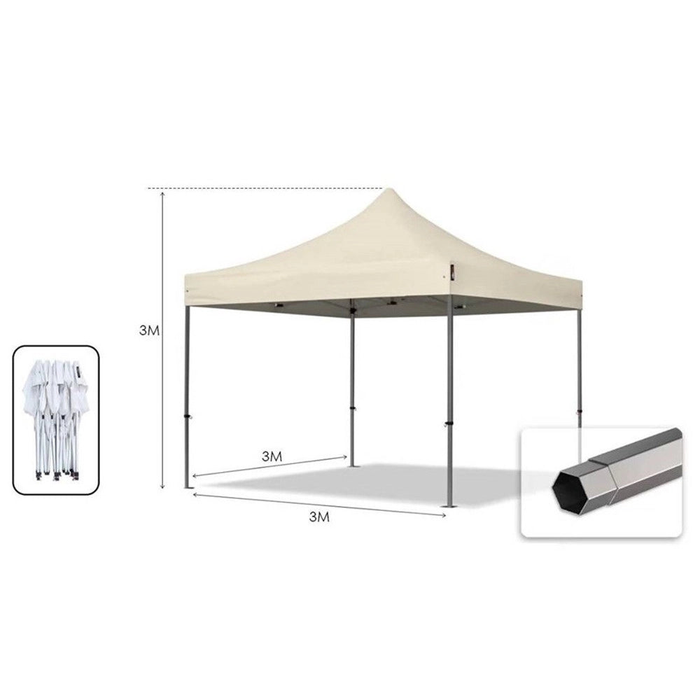 Trade Shop - Gazebo Pieghevole Giardino 3x3x3mt Tenda Telo Beige Padiglione Mercati Sagre 222713 -