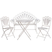 Set da giardino per bistrot Tavolo, panca e sedie in metallo verniciato a polvere bianco sporco Motivo pavone Effetto invecchiato