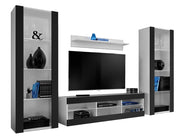 Set di mobili porta TV Tivoli Grande, Komodee, Bianco Nero, Senza LED, Larghezza 250 cm x Altezza 159 cm x Profondità 35 cm, Per soggiorno, Camera da letto