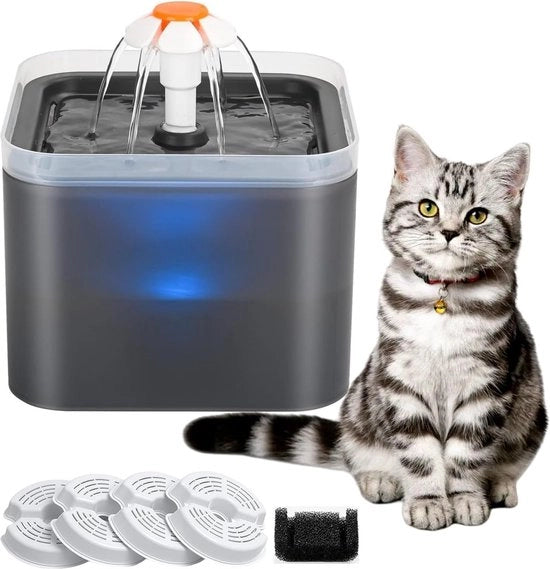 Fonte per animali da 2 litri con luce LED e filtro attivo a carbone attivo - Grigio