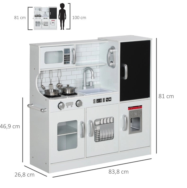 Cucina giocattolo in legno bianca con accessori e lavagna