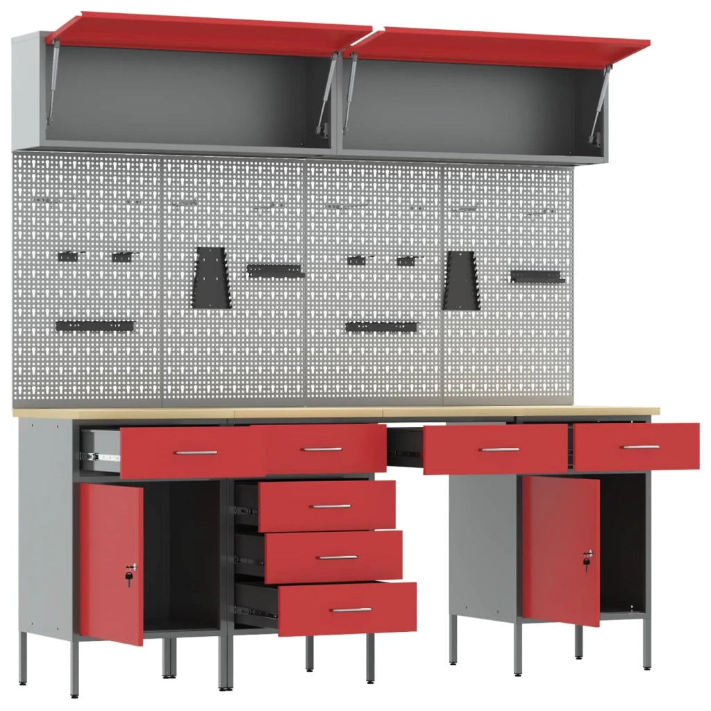 Mobile da lavoro 10 pcs Rosso Legno ingegnerizzato e acciaio 3321471
