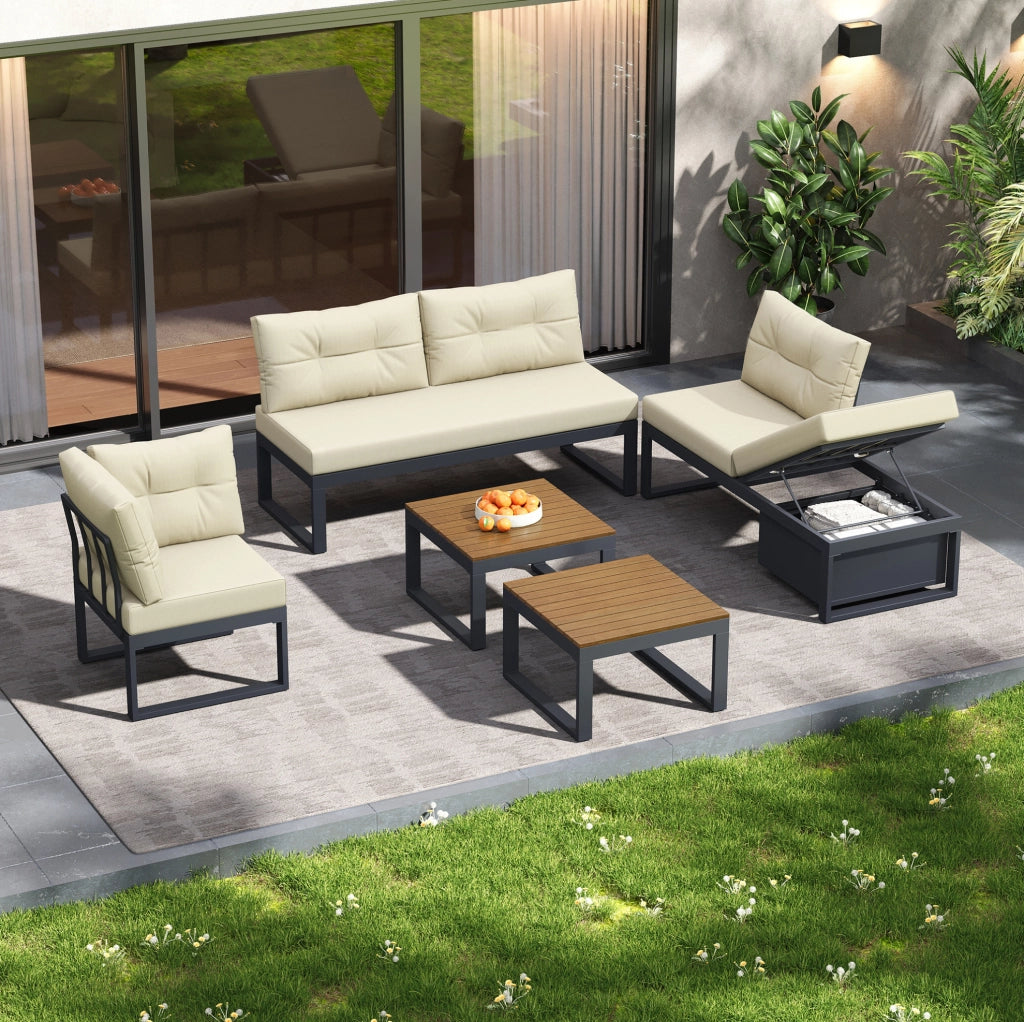 Set divano da esterno modulare con contenitore e schienale regolabile a 3 posizioni; beige