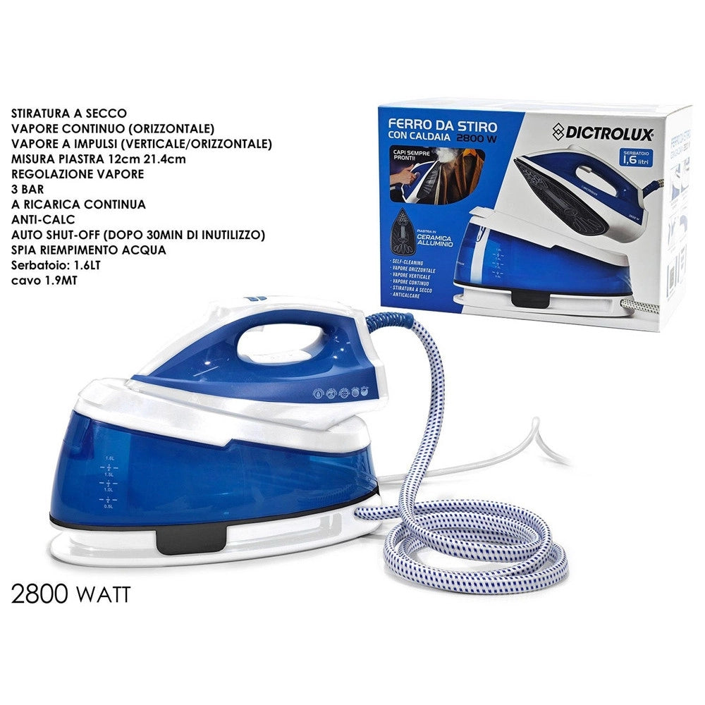 Trade Shop - Ferro Da Stiro Con Caldaia 2800w Serbatoio 1.6lt Piastra In Ceramica Alluminio Anticalcare -