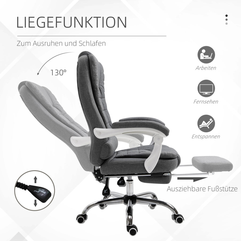 Sedia da ufficio ergonomica con poggiapiedi ribaltabile, schienale reclinabile e altezza regolabile in ferro grigio