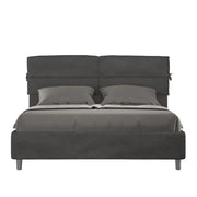 Letto Matrimoniale 160x200 cm con Rete e Contenitore con Testata e Alzata Comoda Imbottito in Microfibra Nandy Grigio