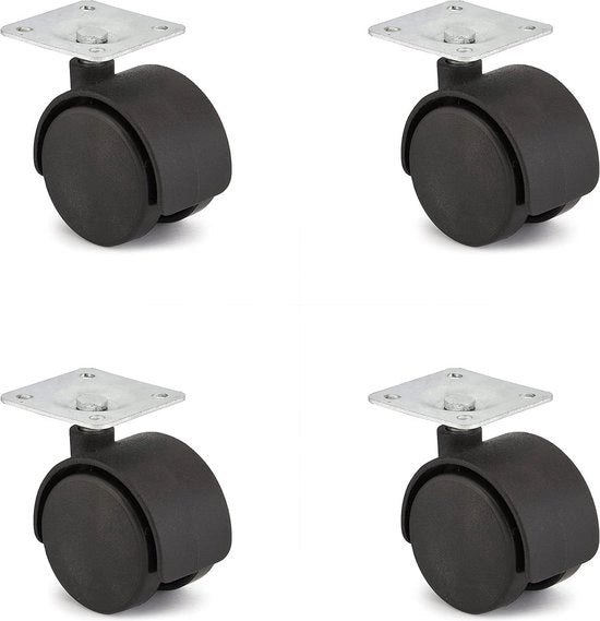 Set di ruote per mobili da 4 - 40 mm ruote di plastica con piastra di sterzo - interni ed esterni - facile da montare
