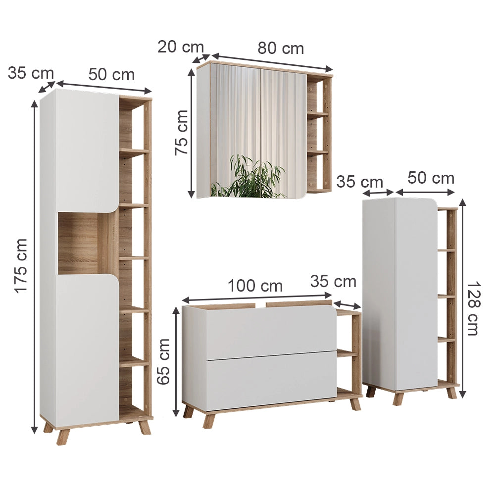 Vicco Set di mobili da bagno Sonoma/Bianco 4 parti