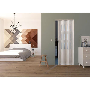 Porta a Soffietto da Interno 88,5x214 cm in PVC con Vetro Florance Pino Sbiancato