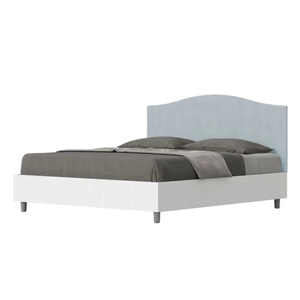 Letto matrimoniale con rete 160x190 bianco frassino testata microfibra azzurro Grace