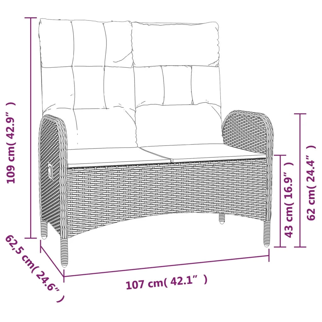 Set da Pranzo da Giardino 2 pz | Set Salotto da Giardino con Cuscini in Polyrattan Grigio