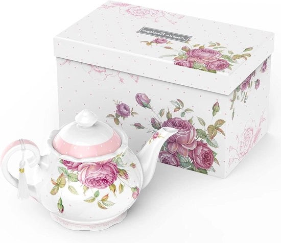 Set di Tè Grande Tazza Bicchierino Zucchero Cestino del Tè Set del Tè Nuovo Piatto da Tè in Ceramica Vintage Fleur Cassetta di Regalo 1300ml - Solo Tazza da Tè