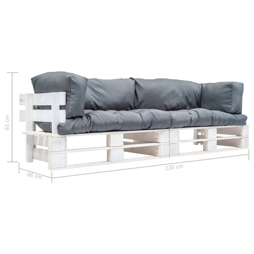 Set Divani da Giardino Pallet 2pz con Cuscini Grigi Legno Pino