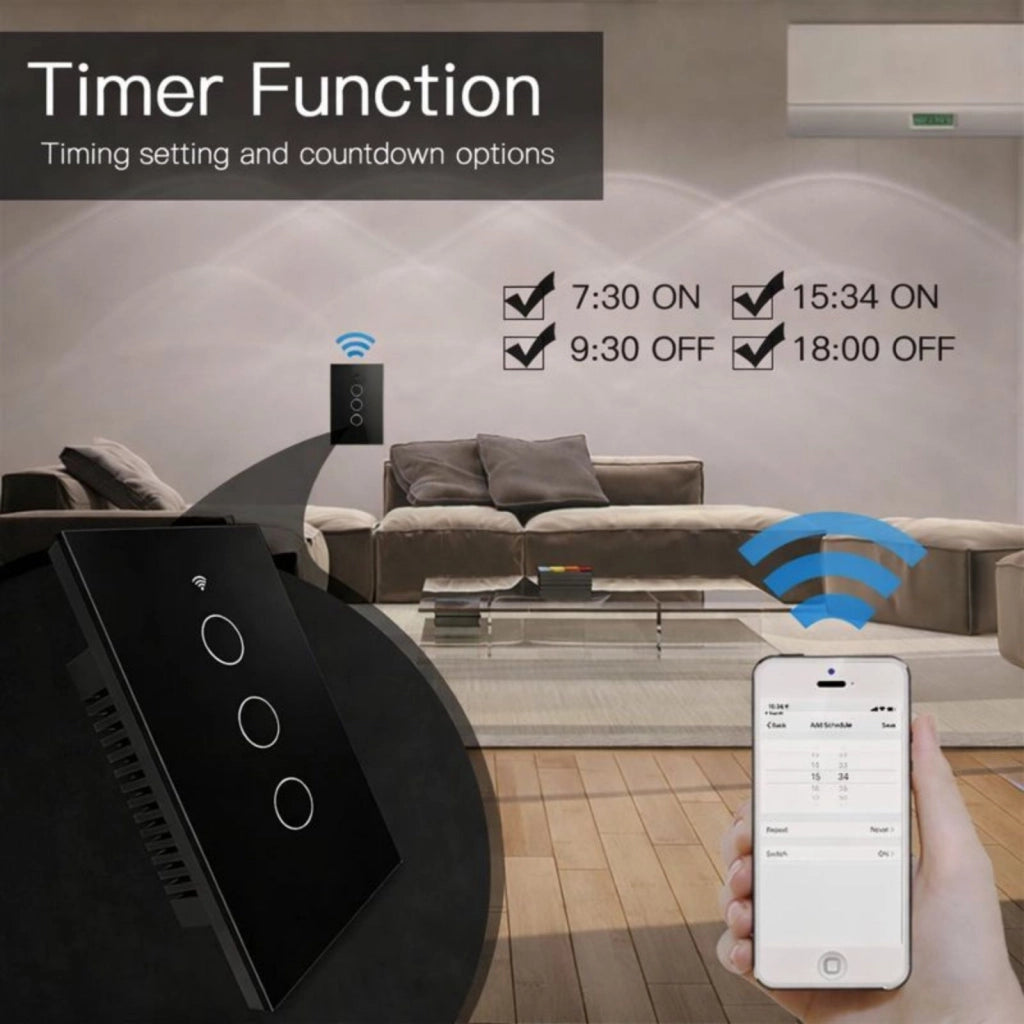 Interruttore Da Incasso Scatola 503, Touch Nero, WIFI 2.4G Matter, TUYA, Smart Life,Apple Home, Google Home, Alexa, SmartThings, 10A, AC 90-250V, 50/60HZ, 120X72X38mm, IP20,Disponibili 1,2,3 Tasti (3 Tasti)