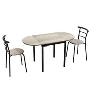 Set da Pranzo 3 Pezzi con 2 Sedie e 1 Tavolo da Pranzo Ovale in MDF e Acciaio per Spazi Limitati