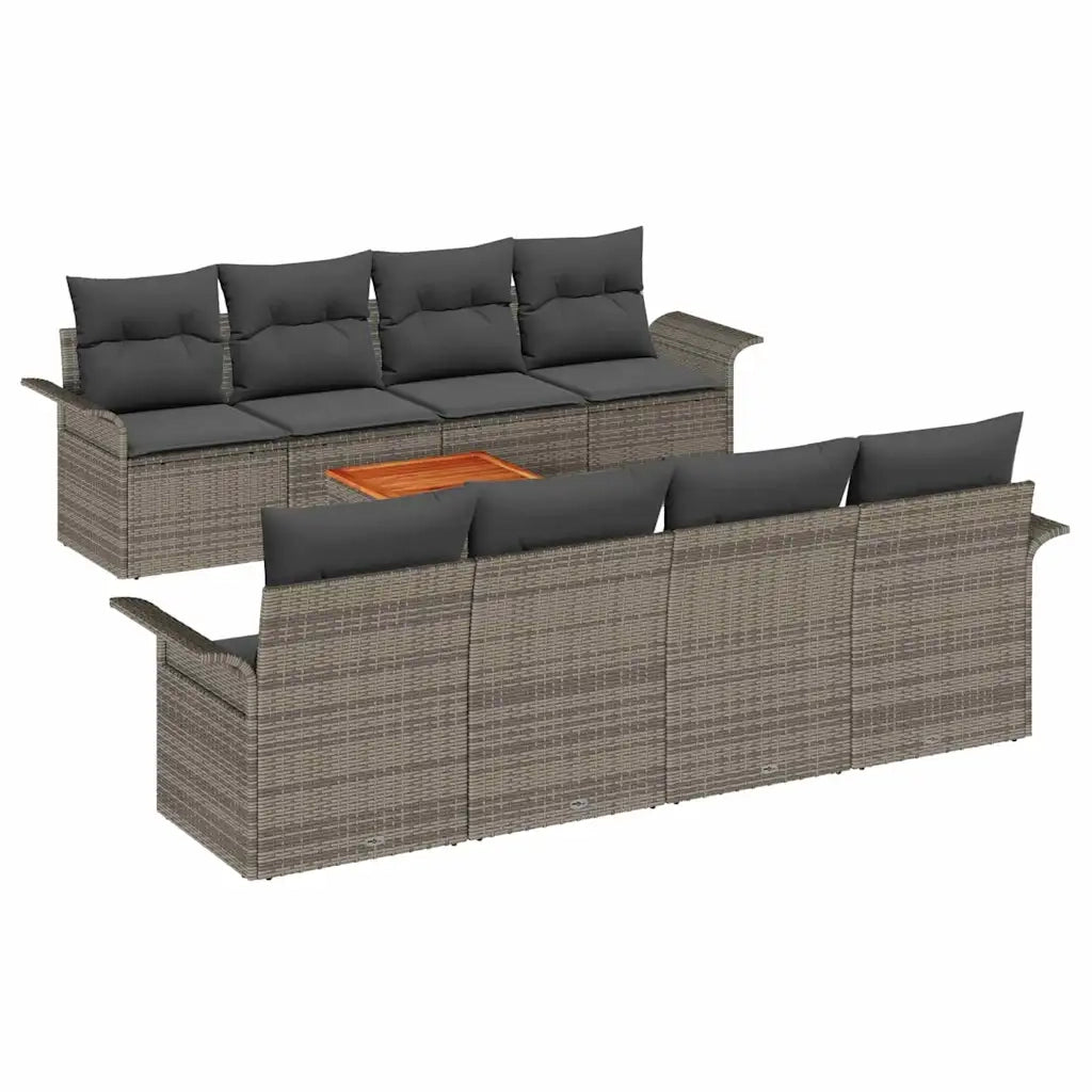 Set Divano da Giardino 9 pcs Grigio polyrattan