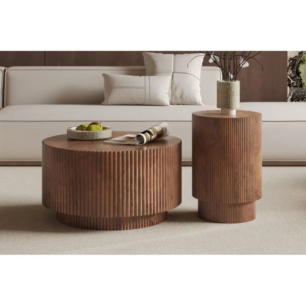 Table basse TALVORA – Legno di mango massiccio – Tavolino rotondo Ø35 cm – Design artigianale e compatto
