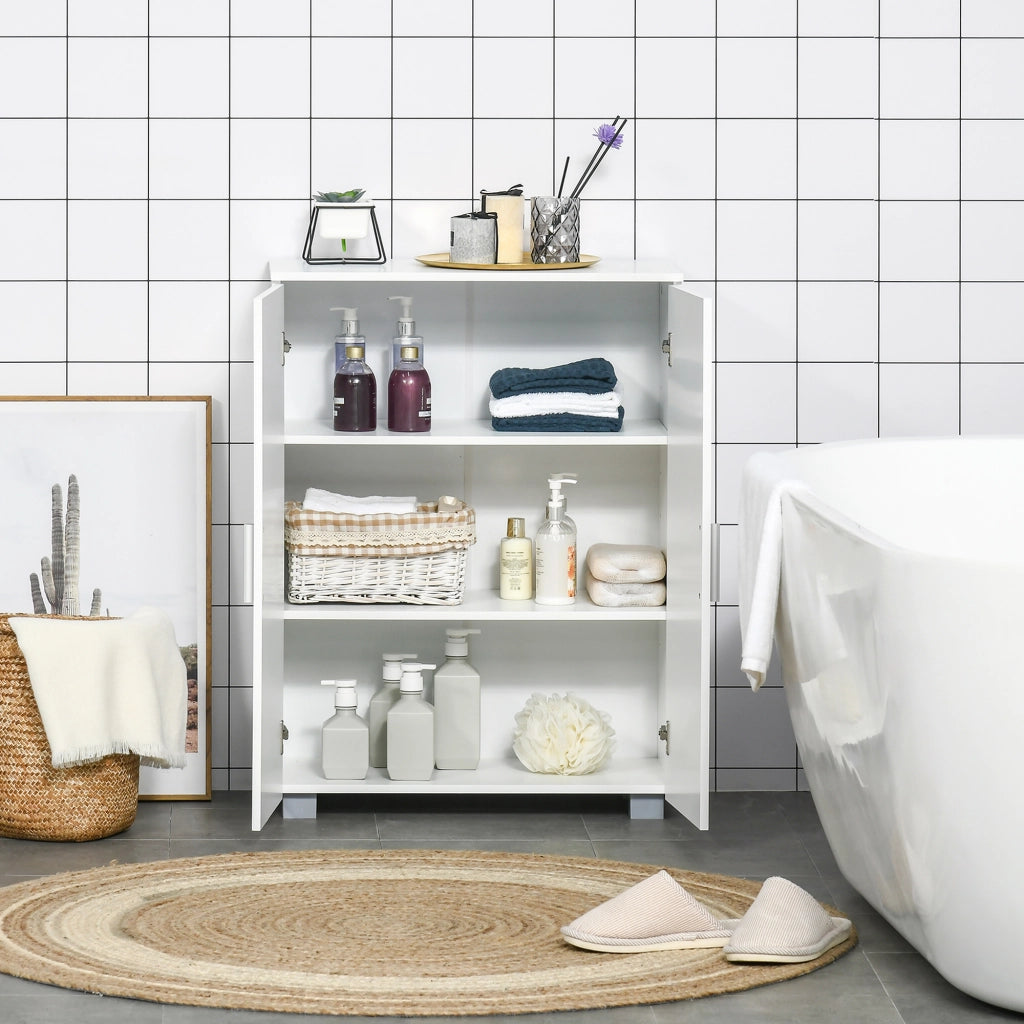 Mobile Bagno Moderno 60x30x80 cm con 2 Ante e Maniglie Argentate in MDF Bianco