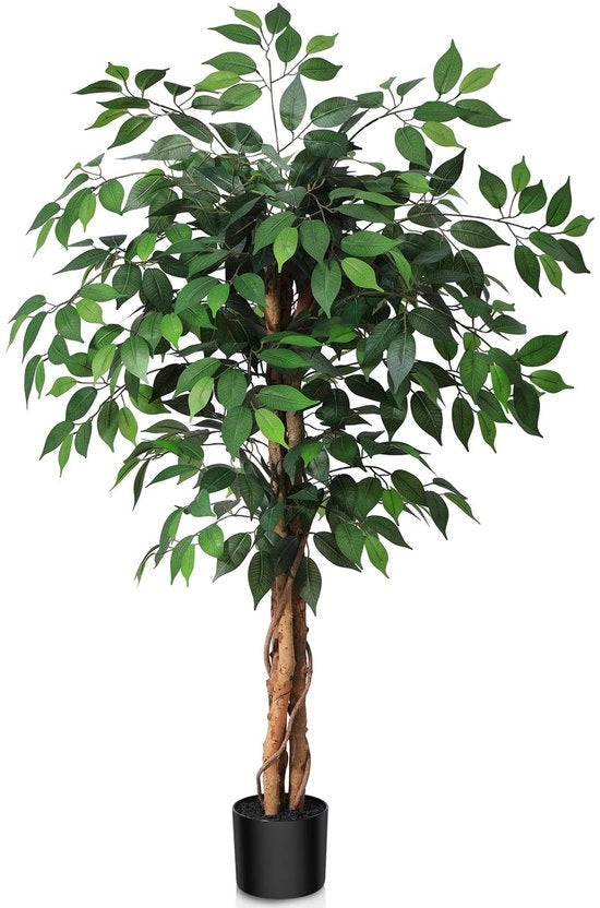 Ficus Artificiale 120 cm - Pianta Artificiale con Stelo in Legno Naturale, Grande Pianta Artificiale per Ufficio, Casa, Decorazione Interna e Esterna, 1 Pacchetto