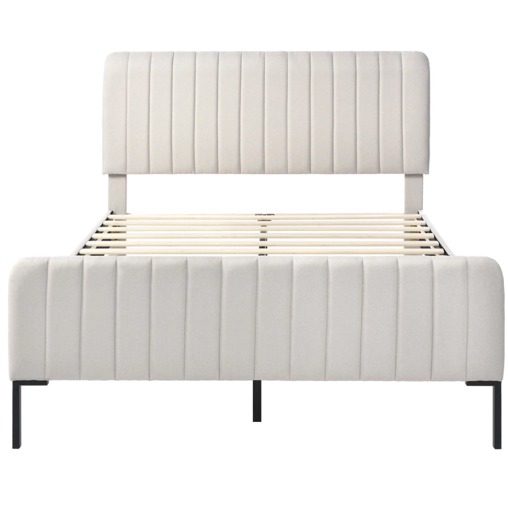 Letto matrimoniale imbottito 140x200 cm in lino grigio-beige con testiera regolabile