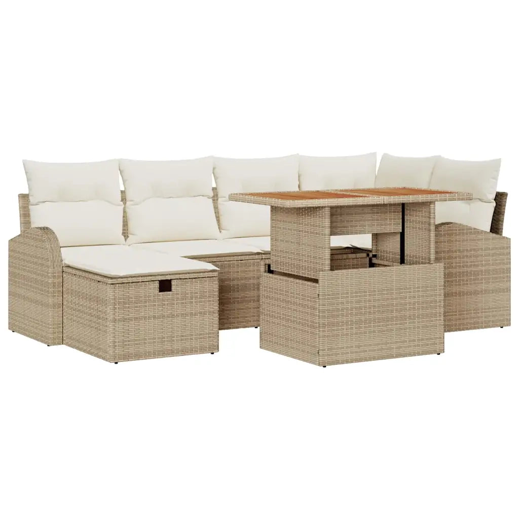 Set Divano da Giardino con cuscino 7 pcs Beige polyrattan