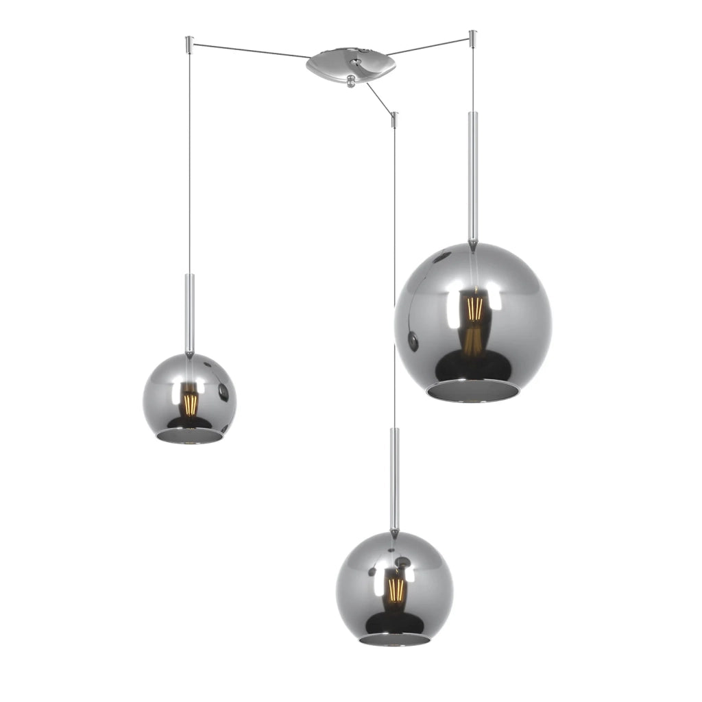 Lampadario Contemporaneo Future Metallo Cromo Vetro 3 Luci E27