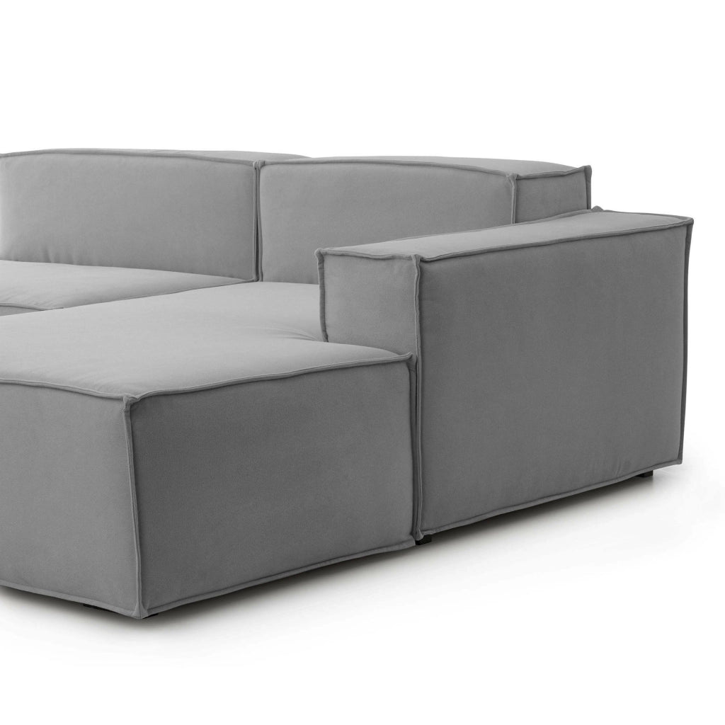 Divano fisso Ameli, Divano componibile a 2 posti large con penisola destra, Made in Italy, SofÒ  moderno in tessuto, Cm 240x170h70, Grigio