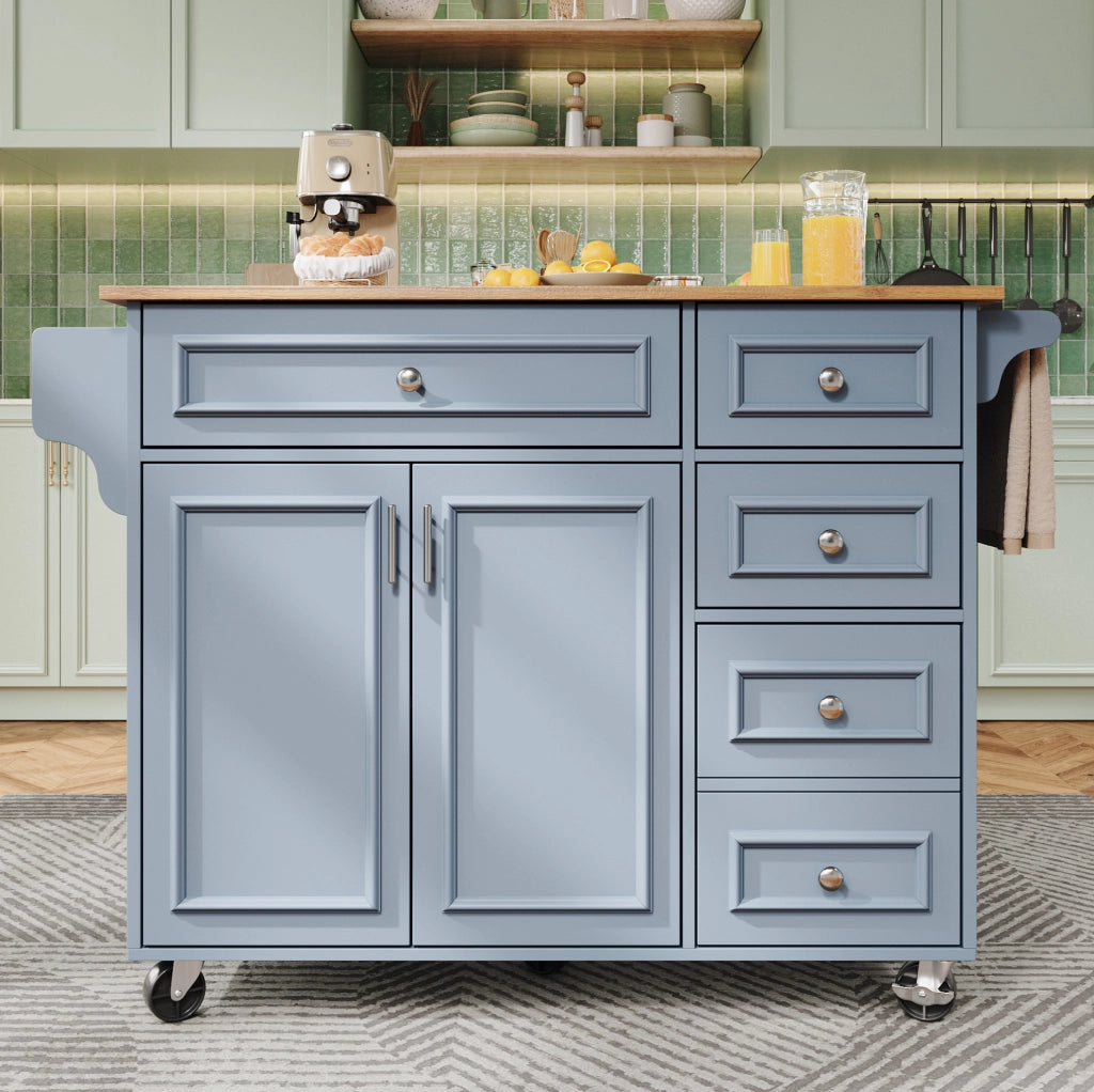 Isola da cucina pieghevole in MDF Baby Blue 110 x 45/75 x 92 cm