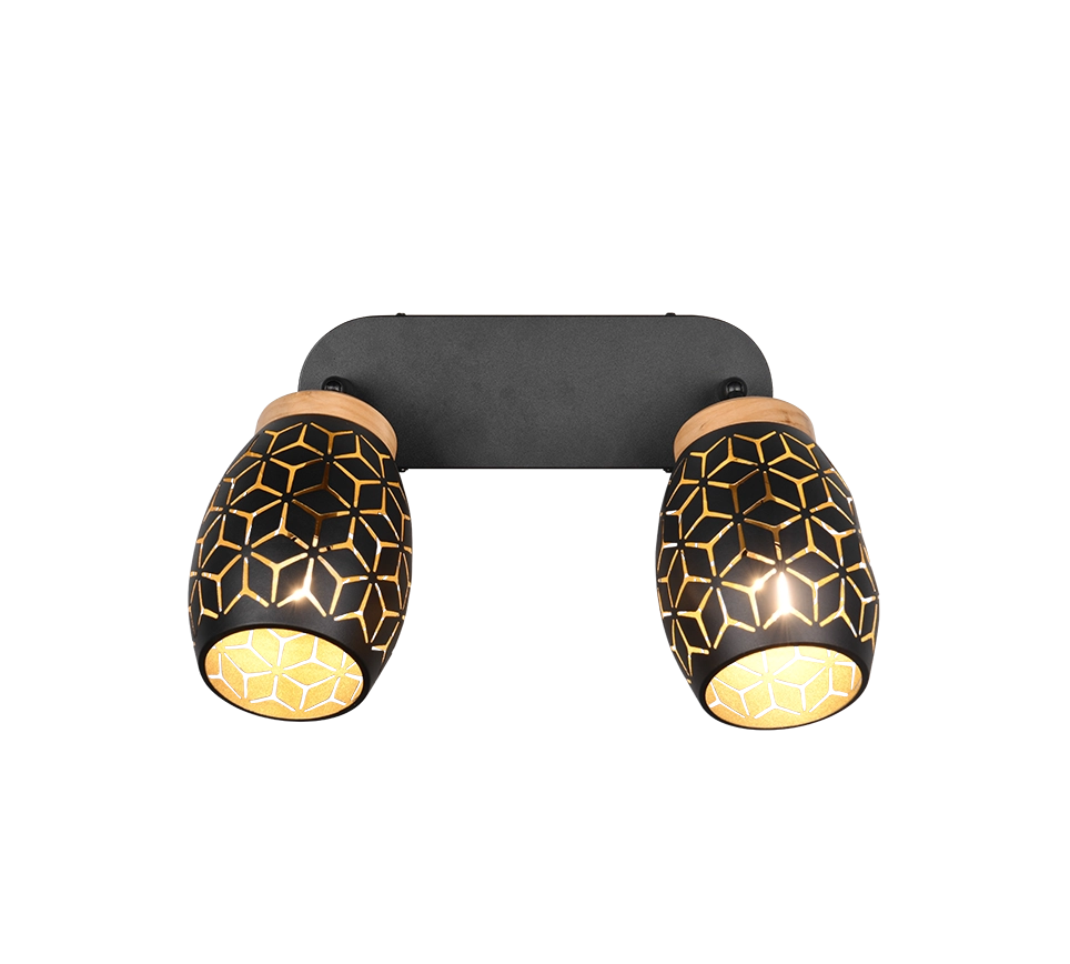 Barra 2 spots, metallo, nero e legno, L 28 cm, Bidar