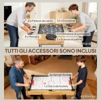 Tavolo da Gioco 13 in 1 Pieghevole con Calciobalilla, Ping Pong, Hockey, Biliardo, Scacchi e Altri, Noce