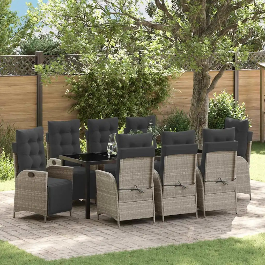 Set da Pranzo per Giardino 9 pcs Grigio chiaro polyrattan 3380574