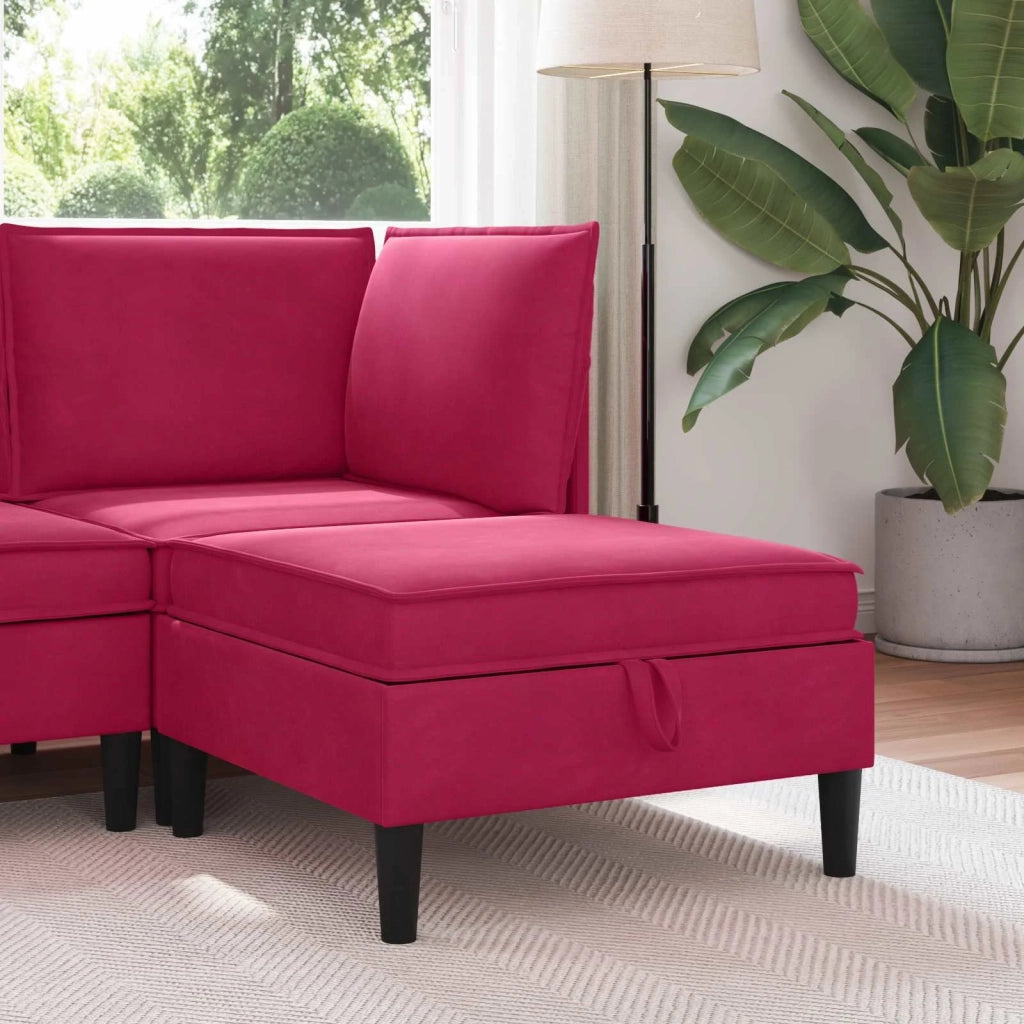 Pouf con Storage Rosso Vino Velluto 42027137