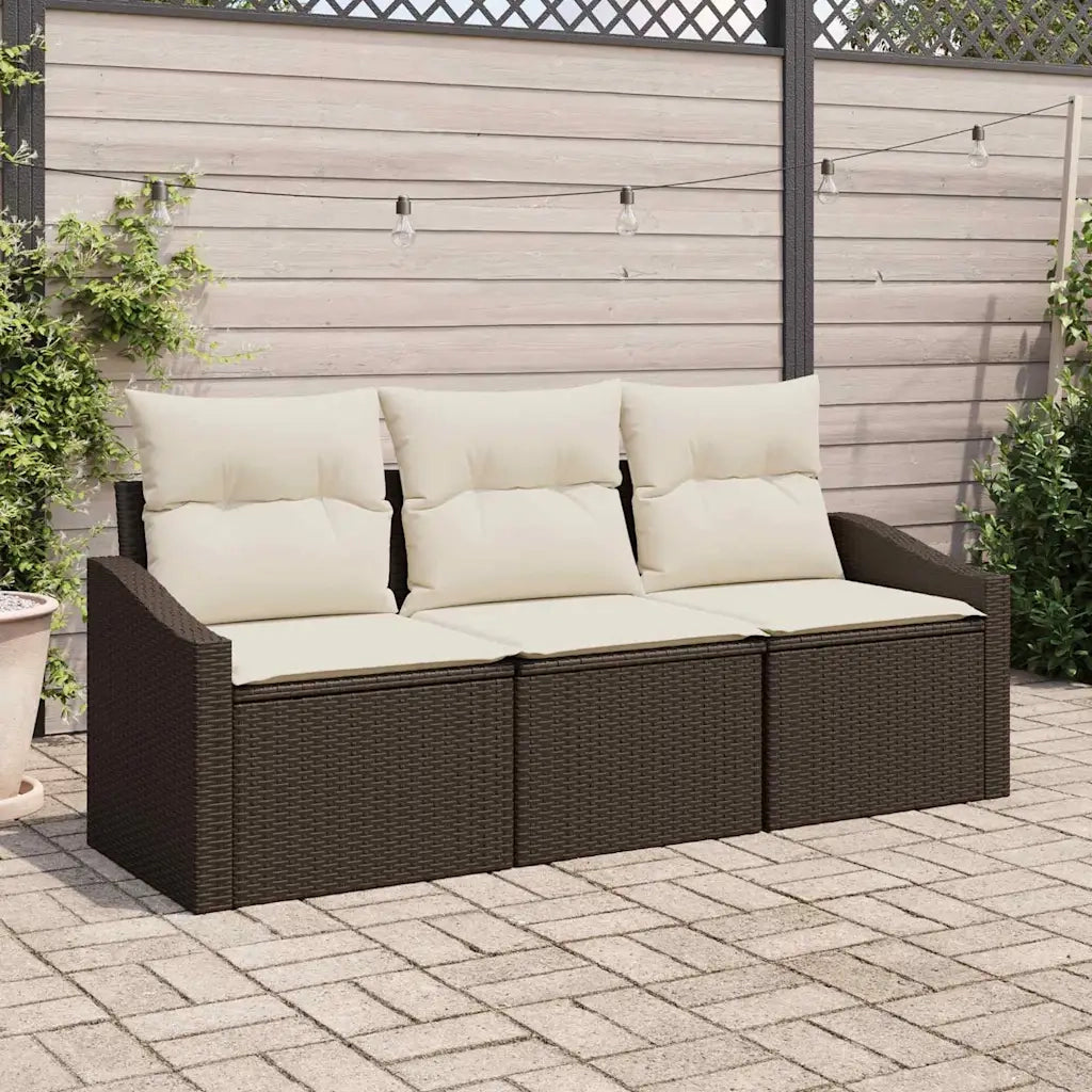 Set Divano da Giardino 3 pcs Marrone e bianco polyrattan 3355247