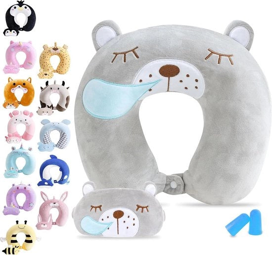 Cuscino di Supporto per Cervico per Bambini con Maschera da Sonno a Forma di U, con Supporto per Testa e Collo, Ideale per Viaggi in Auto, Aereo o Bus, Regalo per Bambini
