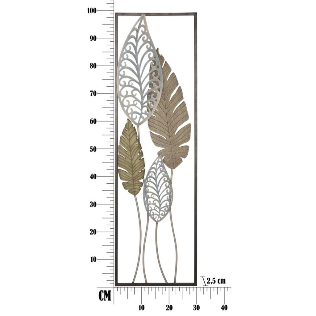 Decorazione in Metallo 3D Foglia 52, Oro, Metallo, 30,5x2,5x99,5 cm