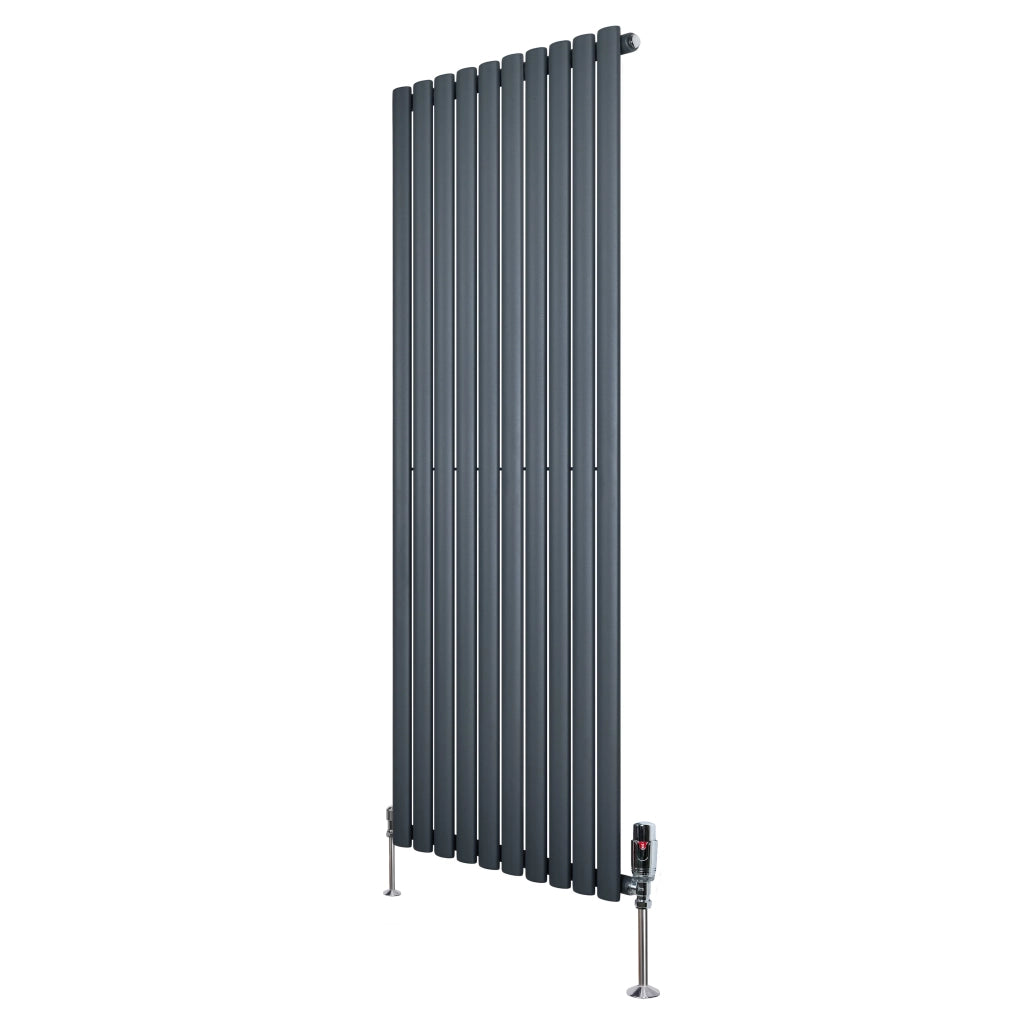 Radiatore Verticale Ovale 1600x600mm Grigio Antracite con Valvole TRV