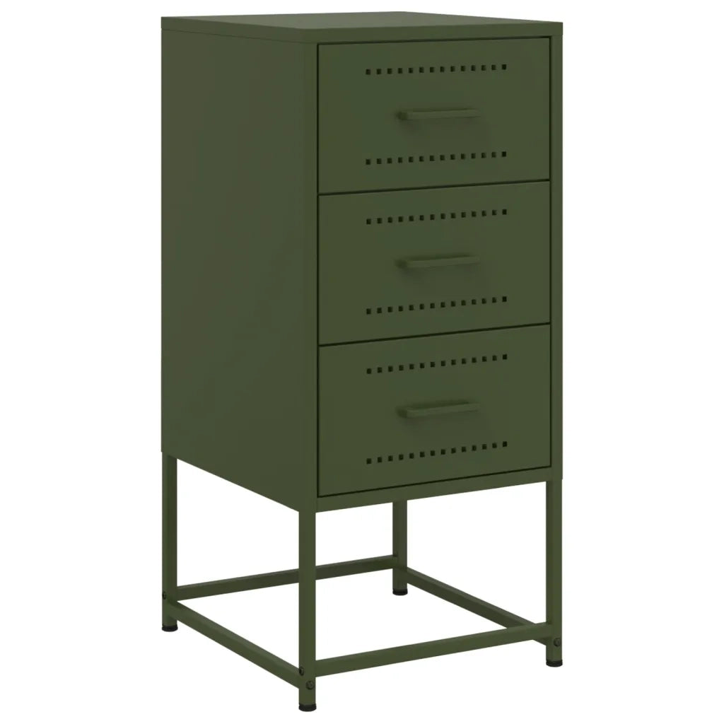 Set di 2 Comodini | Armadio da Notte | Mobiletto da notte Verde Oliva 36x39x78 cm in Acciaio