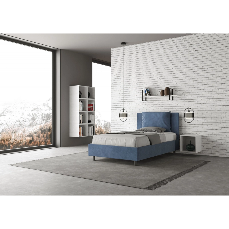 Letto imbottito 1 piazza e mezza 120x200 cm Antea - Con rete,Microfibra,Blu