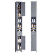 Mobiletto alto da bagno 195 x 214 x 180 cm stretto con ripiani regolabili cassetto e vani a giorno per piccoli spazi grigio moderno 12_0005197