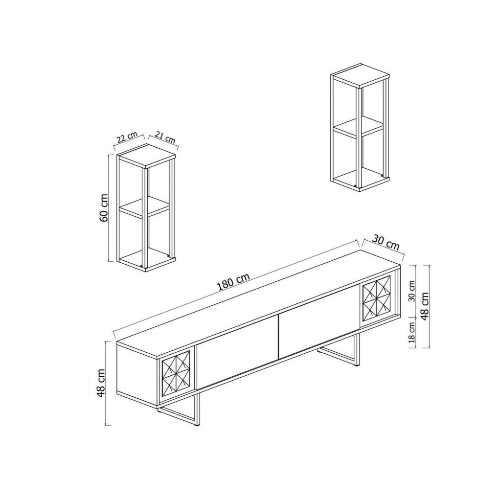 Mobile porta TV Iva, Credenza da soggiorno, Armadio basso per TV, Base parete attrezzata, 180x30h48 cm, Noce e Nero