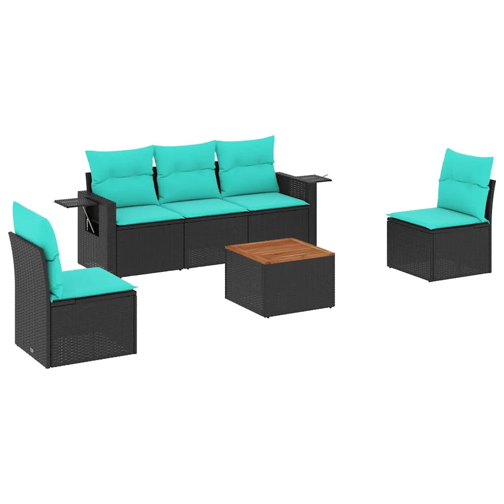 Set Divani da Giardino 6 pz con Cuscini Nero in Polyrattan 3224503