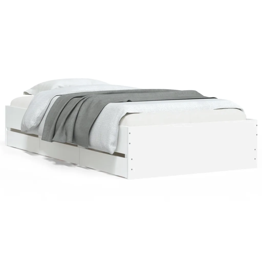 Giroletto con Cassetti-Struttura Letto con contenitore Bianco 90x200 cm in Legno Multistrato 146514