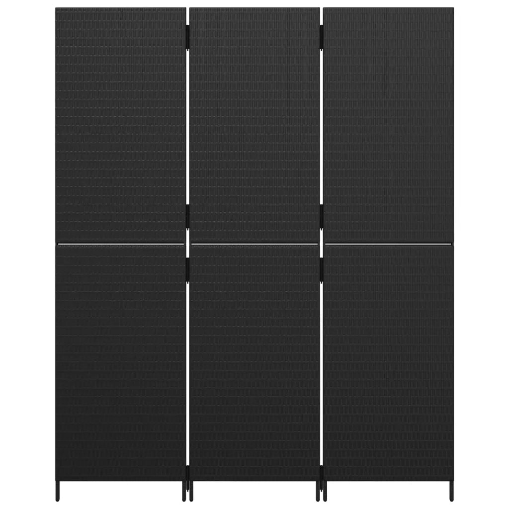 Divisorio per Ambienti a 3 Pannelli Nero in Polyrattan