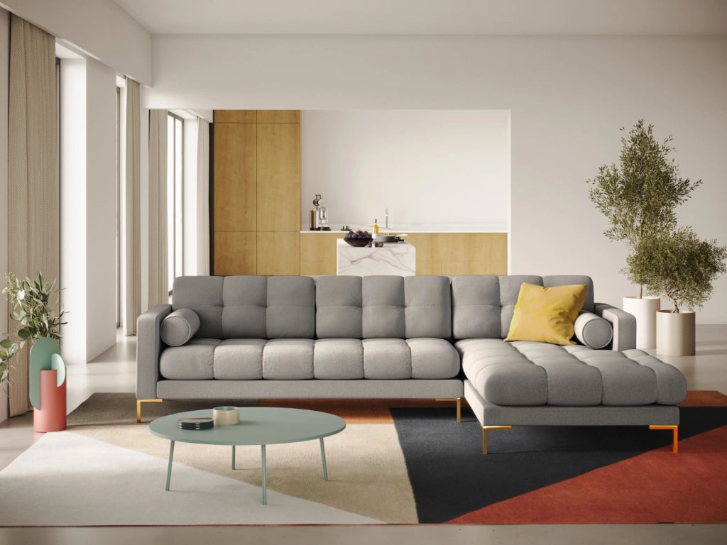 Cosmopolitan Design - Divano angolare destro "Bali" 5 posti in tessuto strutturato grigio chiaro 