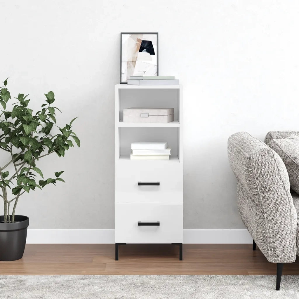 Credenza | Madia | Buffet da pranzo | Armadio da pranzo Bianco Lucido 34,5x34x90 cm in Legno Multistrato
